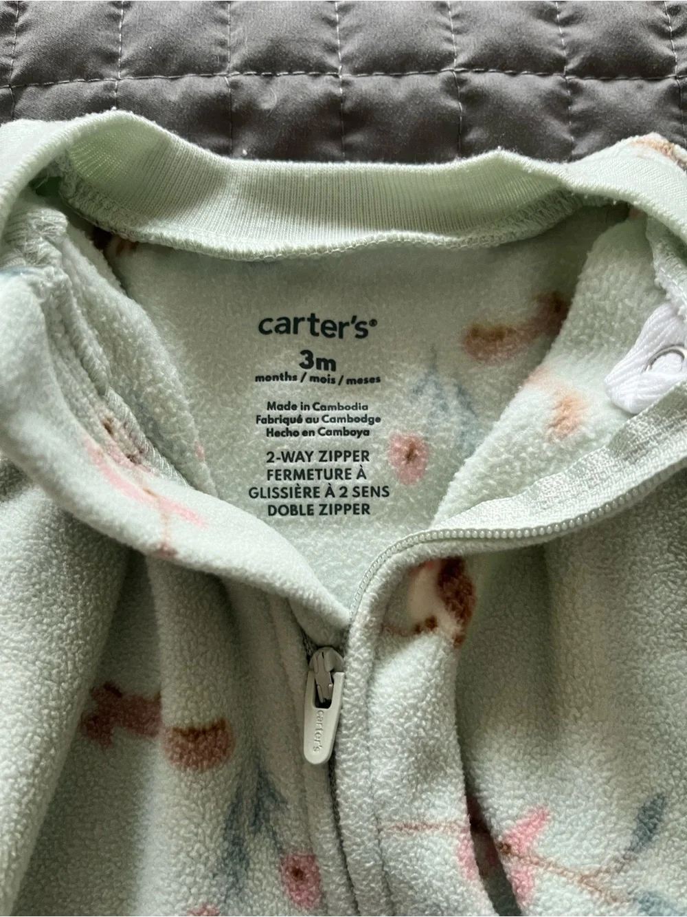 CARTER’S Mint Green Animal & Floral Fleece Onesie | 3 Month